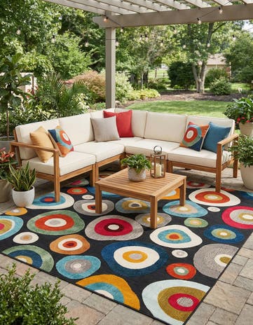 Multi Black Easy-Clean Casablanca Indoor / Outdoor Square Rug