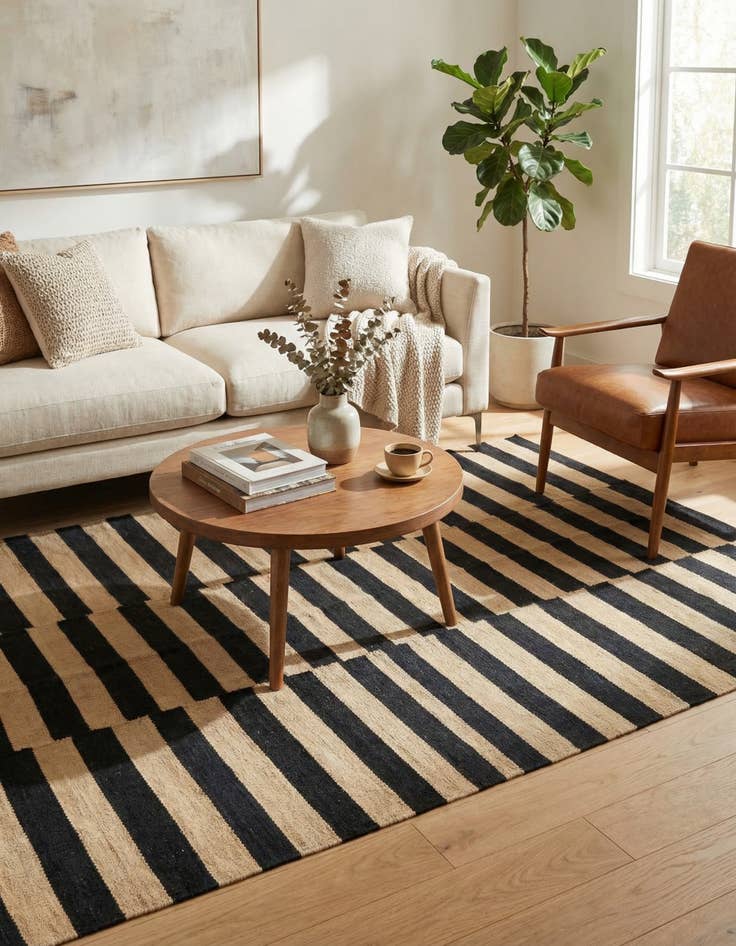 Detail image of 4' 2 x 5' 10 Hand Woven Kilim Modern Wool Rug