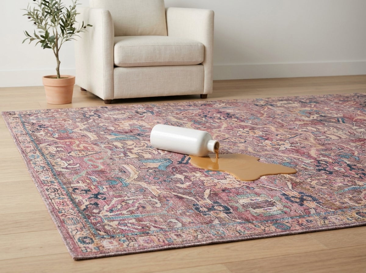 Spilled liquid on washable rug