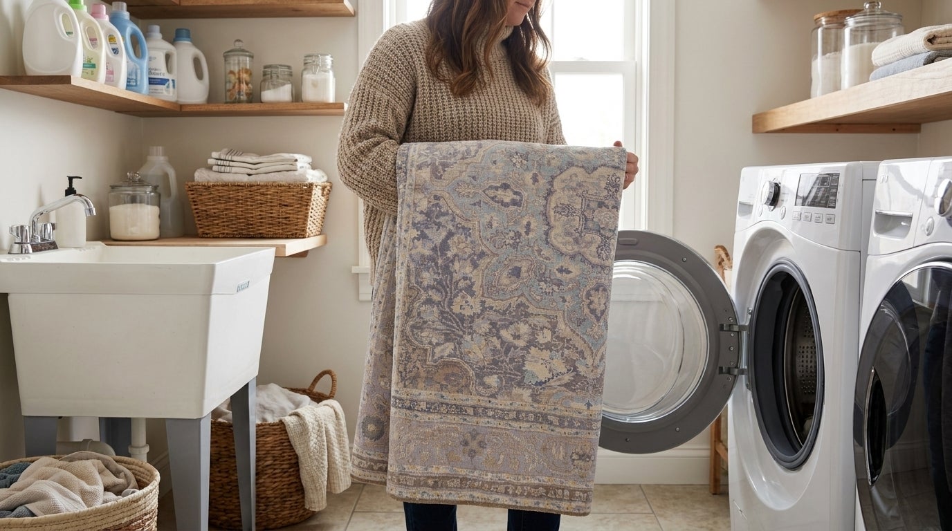 Washing machine with washable rug